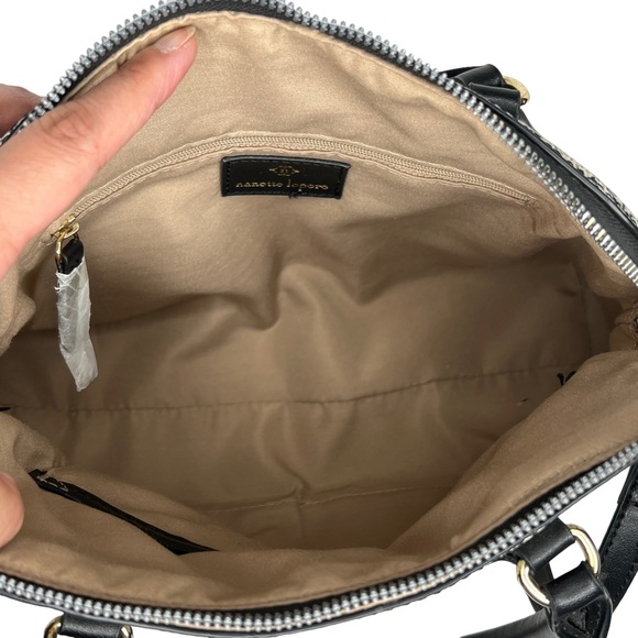 Nanette Lepore Gray Black Logo Print Zip Top Dome Satchel Crossbody Bag - Picture 8 of 13